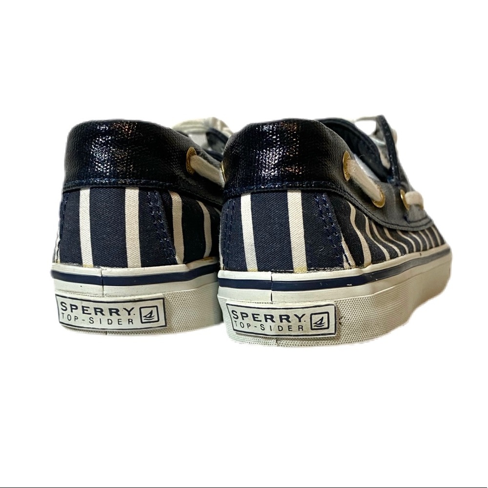 Sperry Striped Navy Blue & White Boat Shoes - Picture 2 of 6